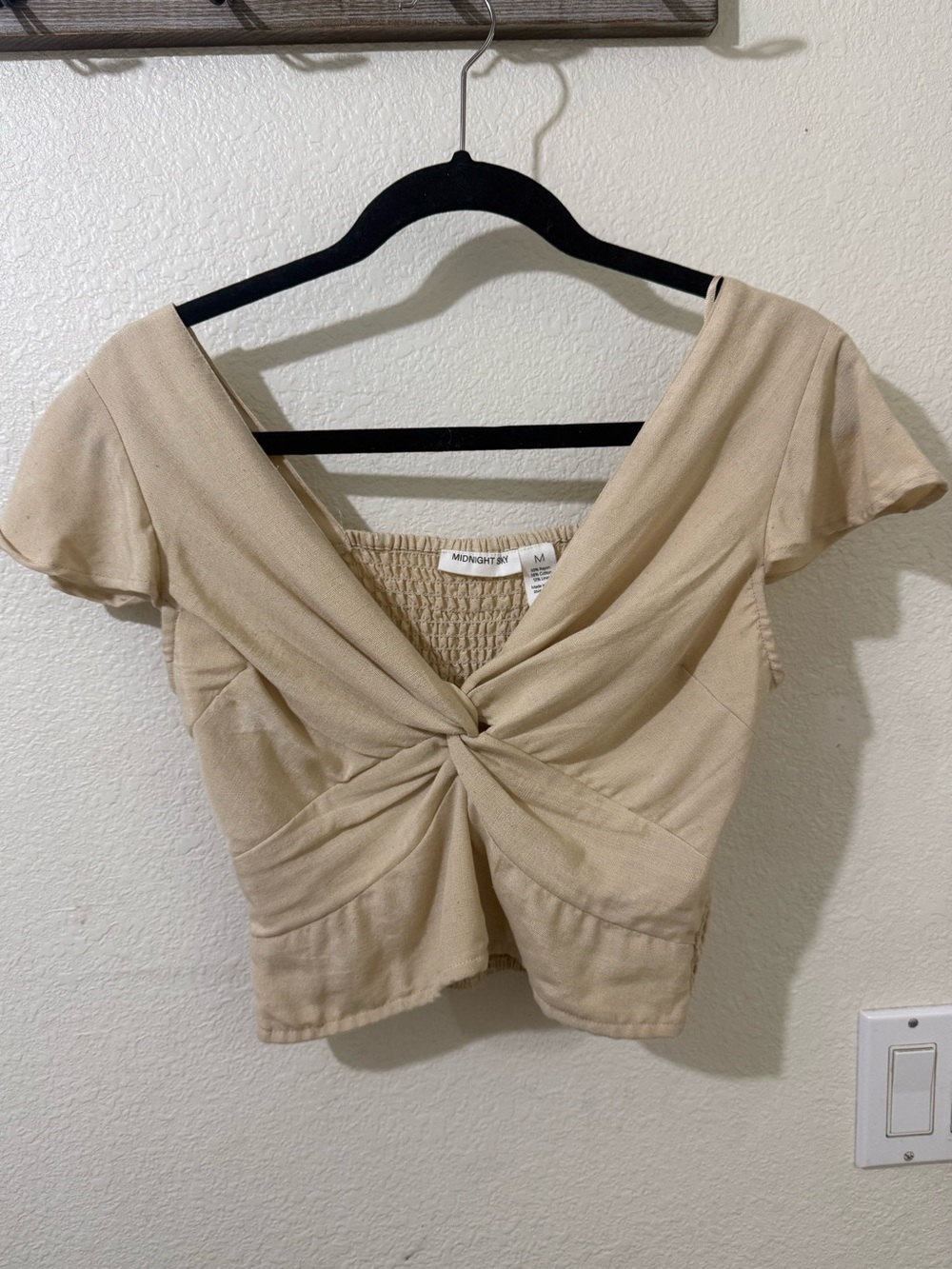 Neutral Knot-Front Crop Top - Beige